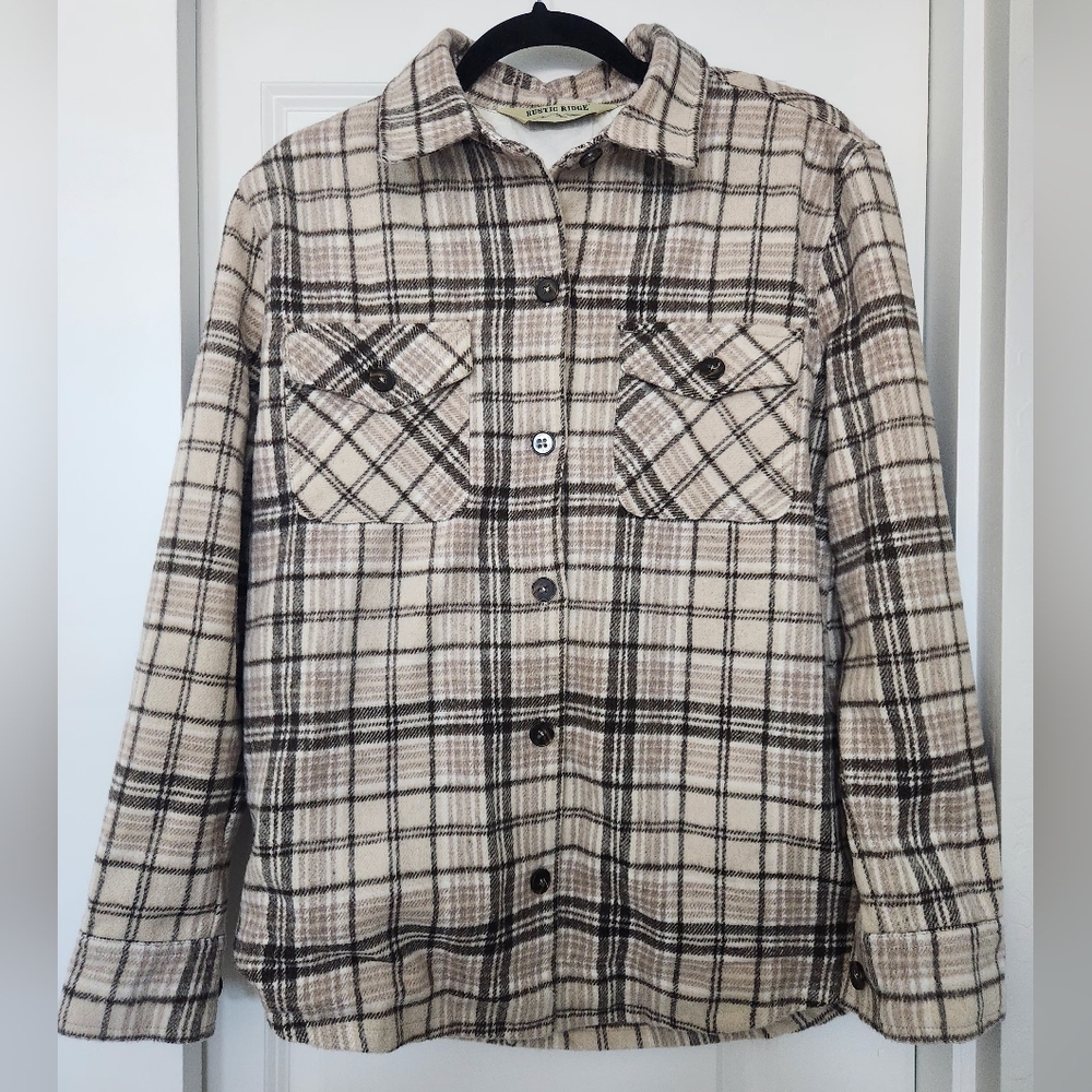 Rustic Ridge Button Down Shacket Plaid Size Small… - image 1